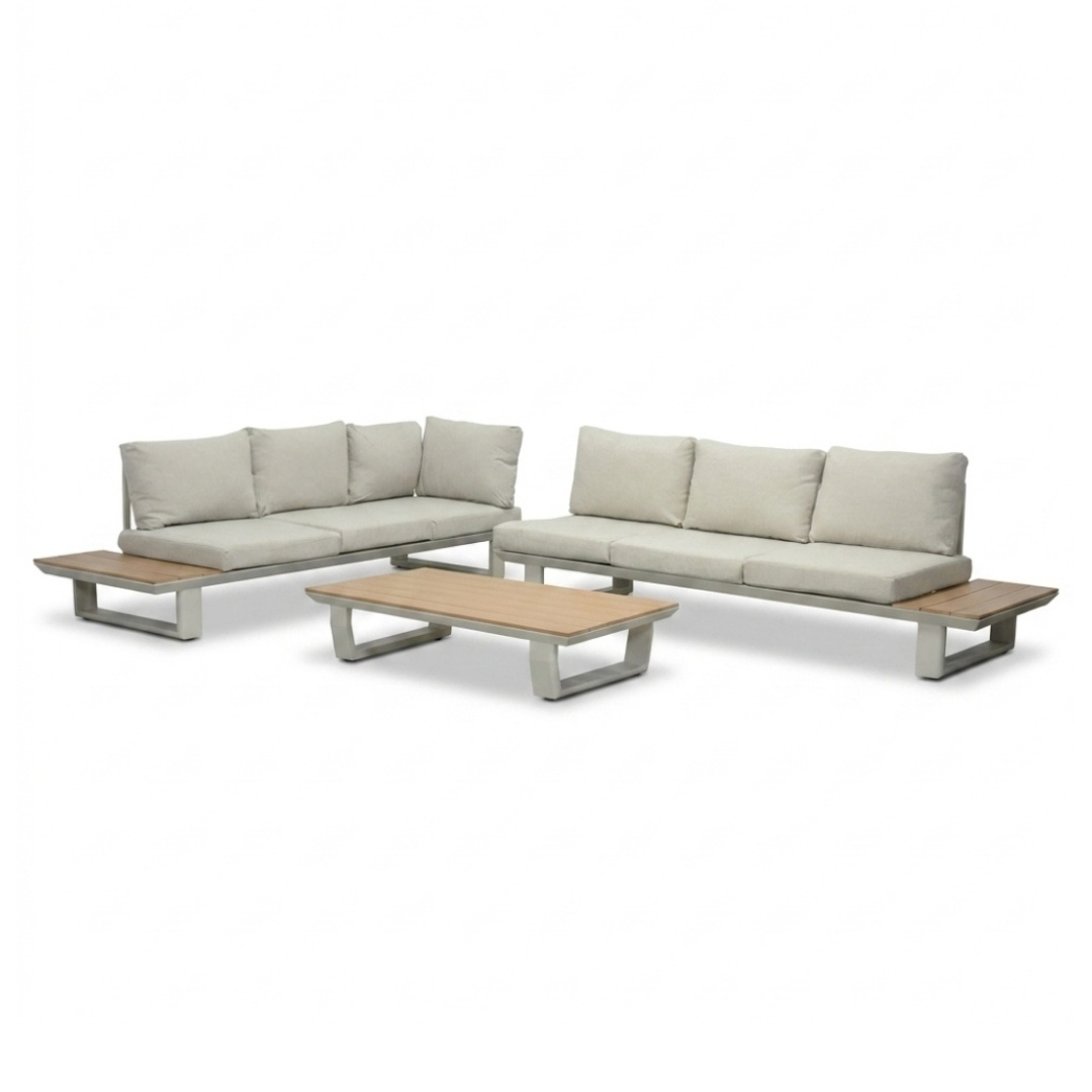 Atlanta hoek loungeset 6 personen | aluminium + polywood | beige | 3-delig - 305x228cm