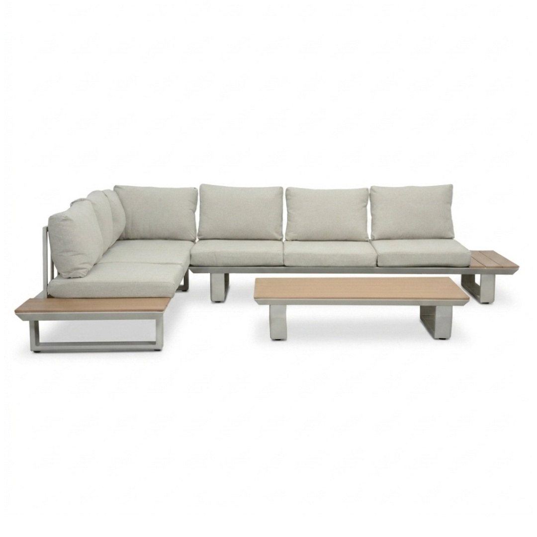Atlanta hoek loungeset 6 personen | aluminium + polywood | beige | 3-delig - 305x228cm