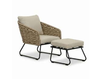 Flora loungestoel tuin met voetenbank | wicker + aluminium | Sahara Dust
