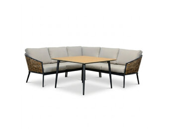 Lucca dining loungeset 5 personen | wicker + aluminium | zand | 4-delig - 219x219cm