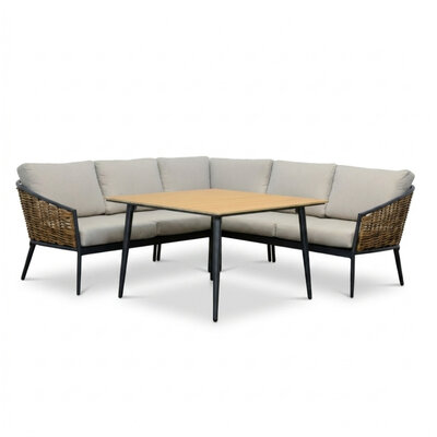 Lucca dining loungeset 5 personen | wicker + aluminium | zand | 4-delig - 219x219cm
