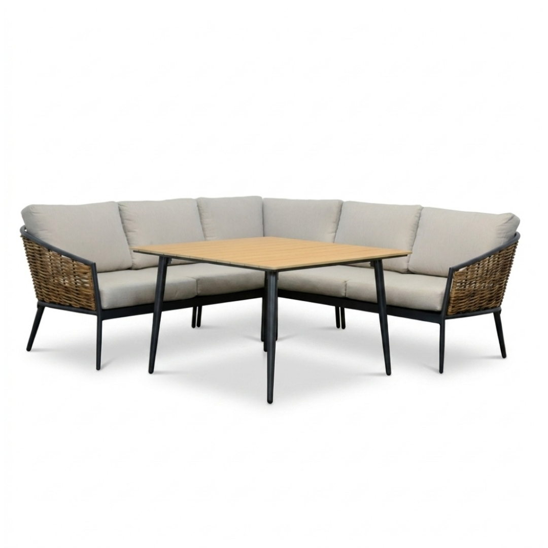Lucca dining loungeset 5 personen | wicker + aluminium | zand | 4-delig - 219x219cm