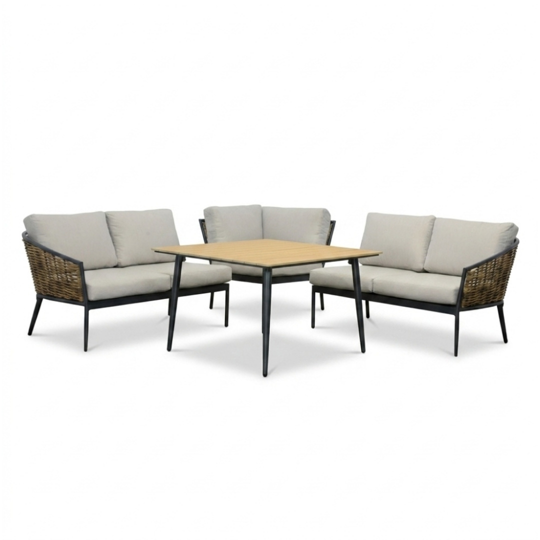 Lucca dining loungeset 5 personen | wicker + aluminium | zand | 4-delig - 219x219cm