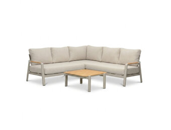 Marbella hoek loungeset beige 5 personen | aluminium + teak | beige | 4-delig - 222x222cm