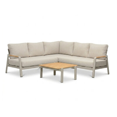 Marbella hoek loungeset beige 5 personen | aluminium + teak | beige | 4-delig - 222x222cm