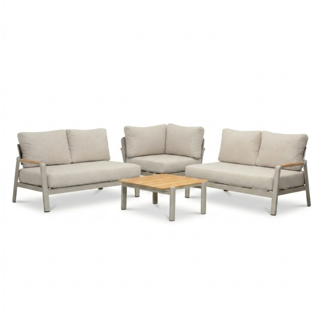 Marbella hoek loungeset beige 5 personen | aluminium + teak | beige | 4-delig - 222x222cm