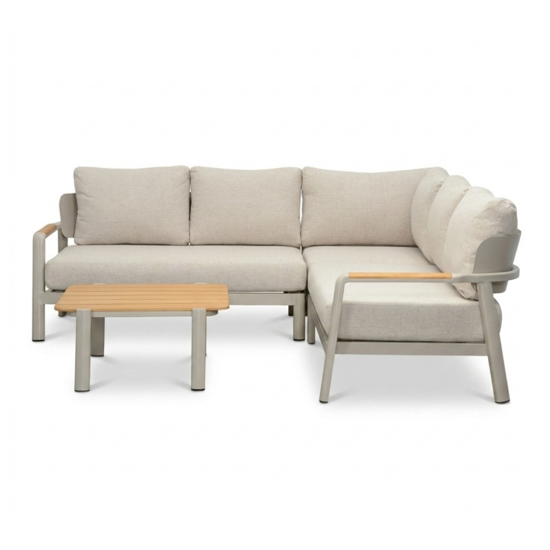Marbella hoek loungeset beige 5 personen | aluminium + teak | beige | 4-delig - 222x222cm