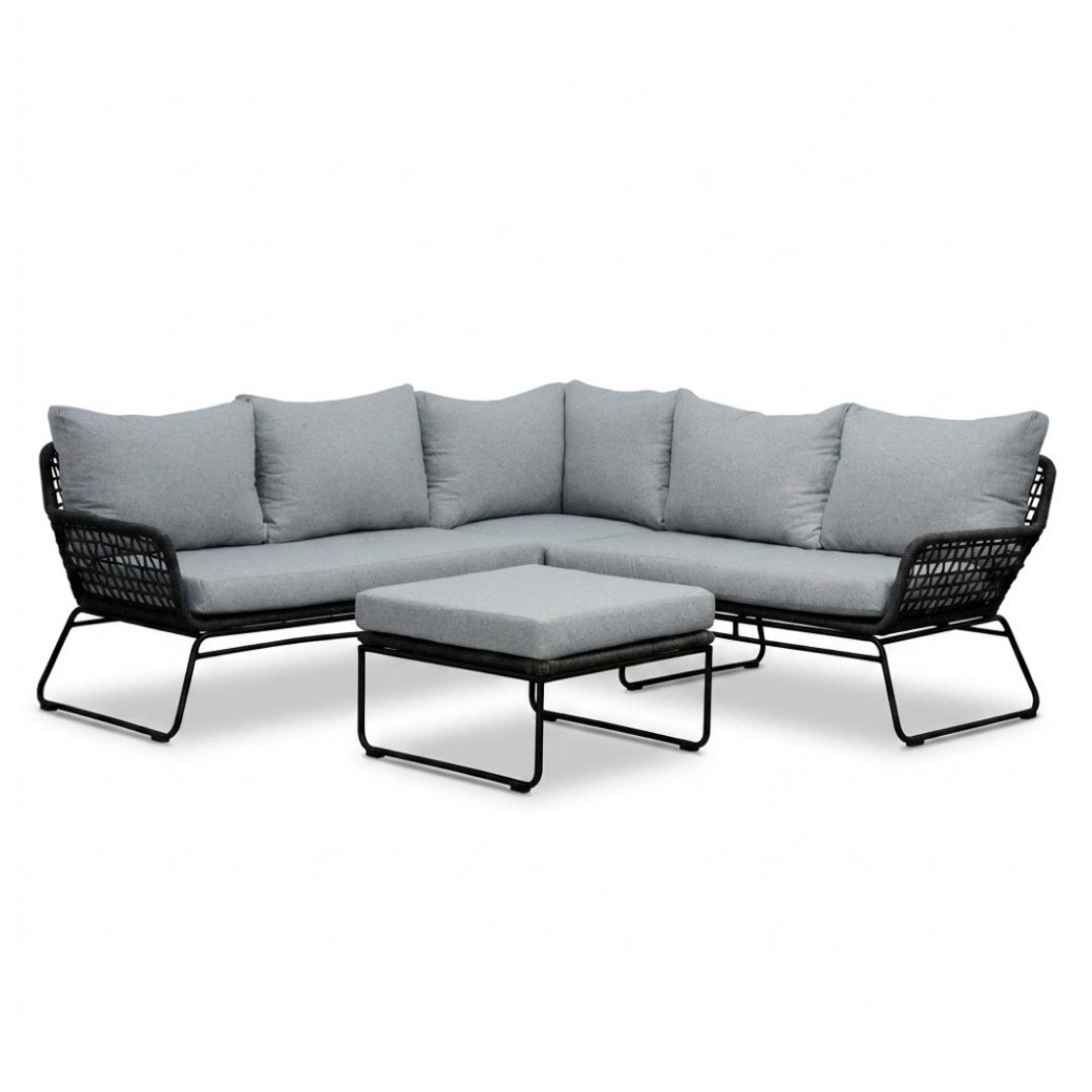 Potenza hoek loungeset 5 personen | aluminium + touw | Stone Grey | 4-delig - 213x213cm