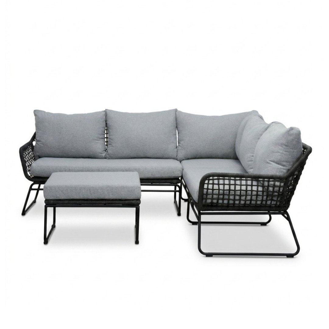 Potenza hoek loungeset 5 personen | aluminium + touw | Stone Grey | 4-delig - 213x213cm