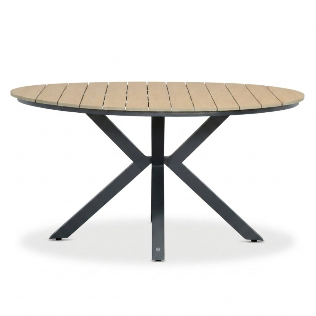 Cervo dining tuintafel 6 personen | polywood + aluminium | Natural Wood | Ø144cm rond