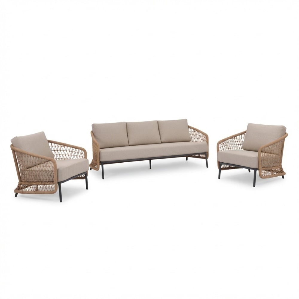Vienna/Palau stoel-bank loungeset 5 personen | wicker + aluminium | zand | 5-delig