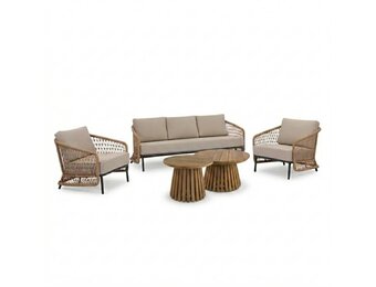 Vienna/Palau stoel-bank loungeset 5 personen | wicker + aluminium | zand | 5-delig