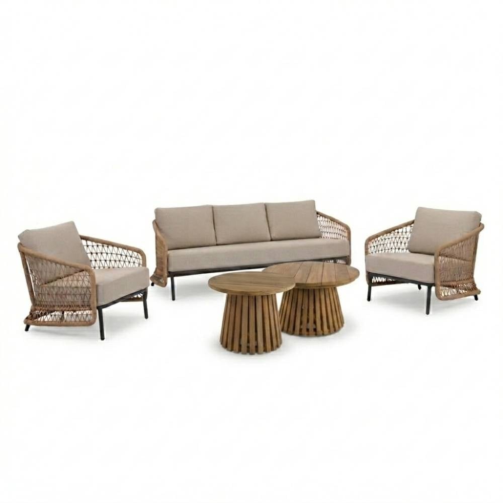 Vienna/Palau stoel-bank loungeset 5 personen | wicker + aluminium | zand | 5-delig