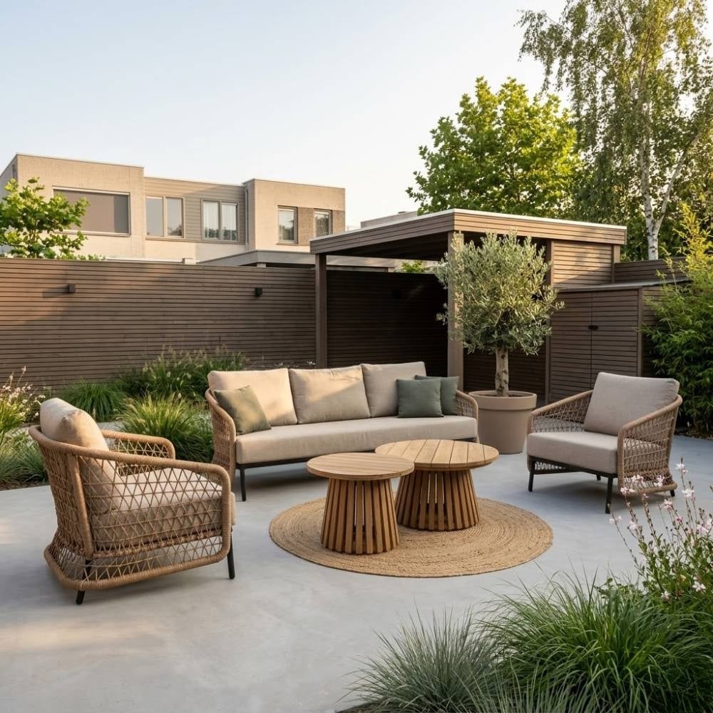 Vienna/Palau stoel-bank loungeset 5 personen | wicker + aluminium | zand | 5-delig