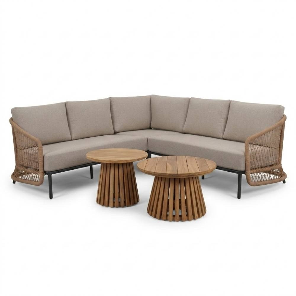 Vienna/Palau hoek loungeset 5 personen | wicker + aluminium | zand | 4-delig - 223x223cm