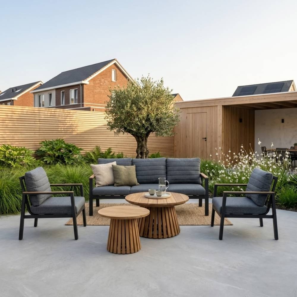 Tokyo/Palau stoel-bank loungeset 5 personen | aluminium + polywood | beige | 5-delig