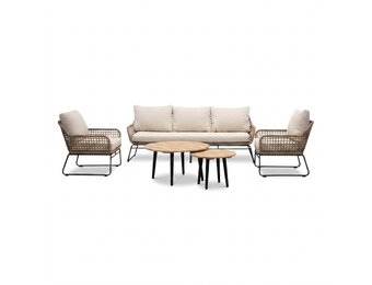 Valencia/Palermo stoel-bank loungeset 5 personen | touw + aluminium | Sahara Dust | 3-delig