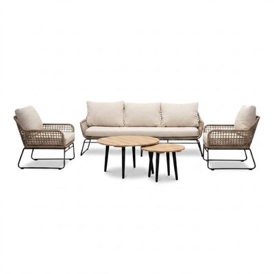 Valencia/Palermo stoel-bank loungeset 5 personen | touw + aluminium | Sahara Dust | 3-delig