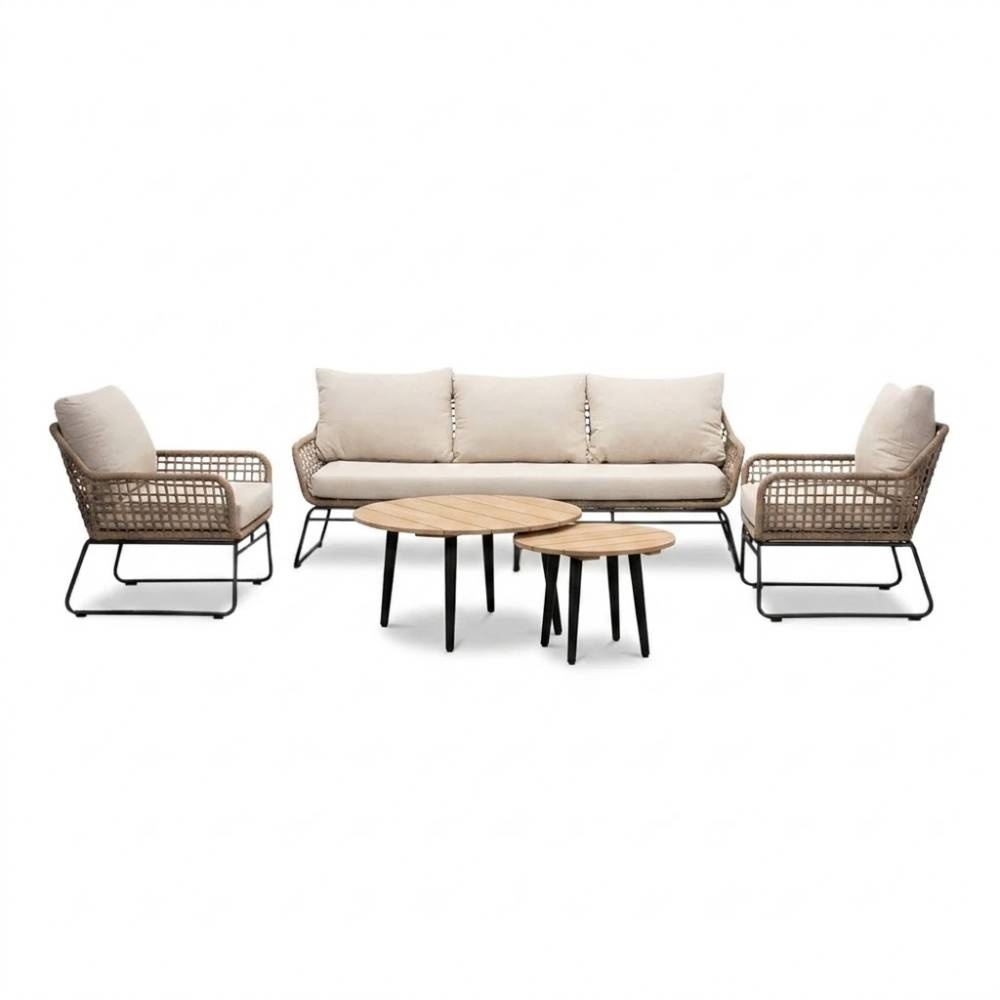 Valencia/Palermo stoel-bank loungeset 5 personen | touw + aluminium | Sahara Dust | 3-delig
