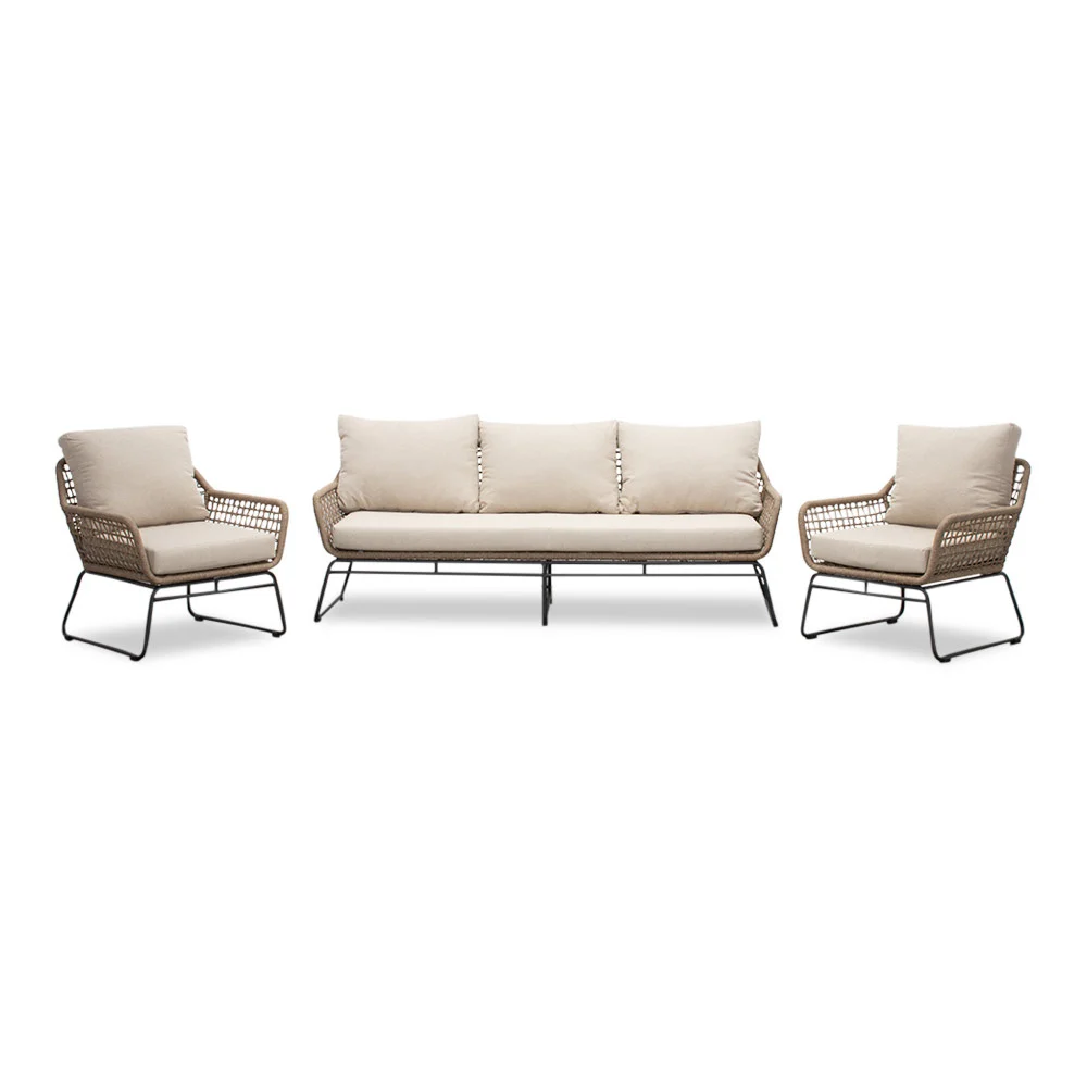 Valencia/Palermo stoel-bank loungeset 5 personen | touw + aluminium | Sahara Dust | 3-delig