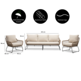 Valencia/Palermo stoel-bank loungeset 5 personen | touw + aluminium | Sahara Dust | 3-delig