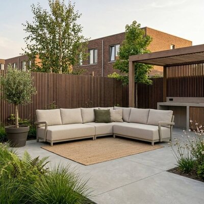 Amalfi hoek loungeset 6 personen | aluminium + polywood | beige | 4-delig - 289x222cm