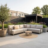 Amalfi hoek loungeset 6 personen incl. tafel 60cm | aluminium + polywood | beige | 5-delig