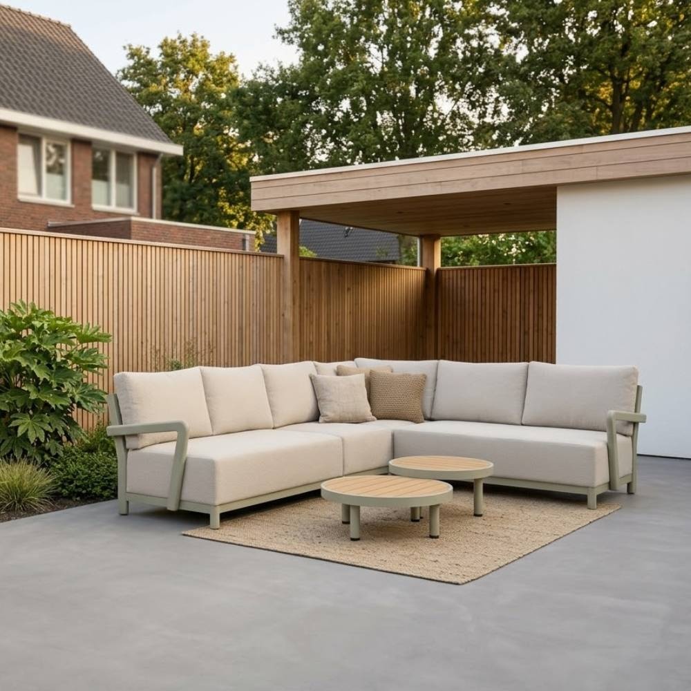 Amalfi hoek loungeset 6 personen incl. tafels | aluminium + polywood | beige | 5-delig - 289x222cm