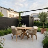 Genua/Bella zand dining tuinset | 5 personen | teakhout + touw | 140cm rond