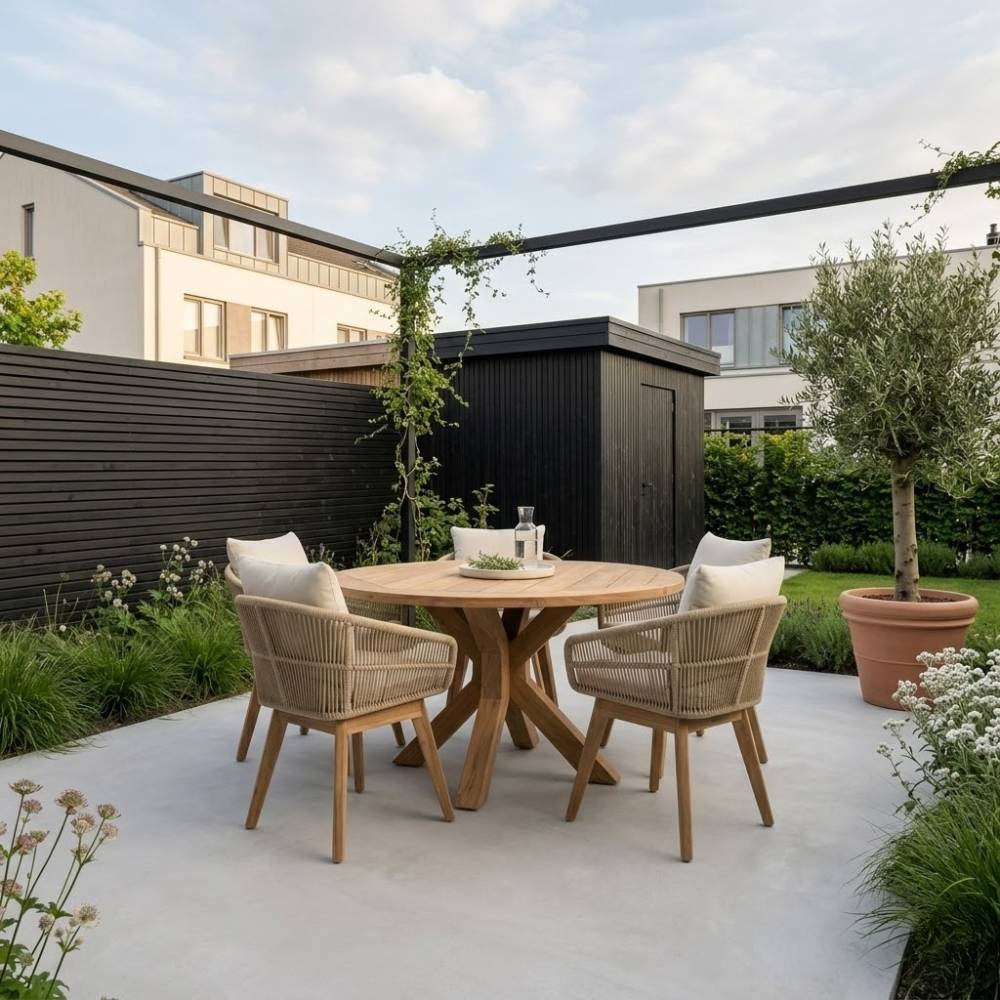 Genua/Bella zand dining tuinset | 5 personen | teakhout + touw | 140cm rond