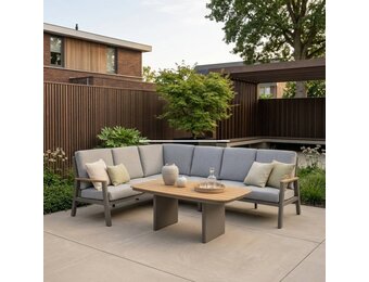 Florida dining loungeset 6 personen | aluminium + teak | beige | 5-delig - 266x206cm