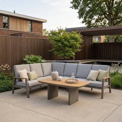Florida dining loungeset 6 personen | aluminium + teak | beige | 5-delig - 266x206cm