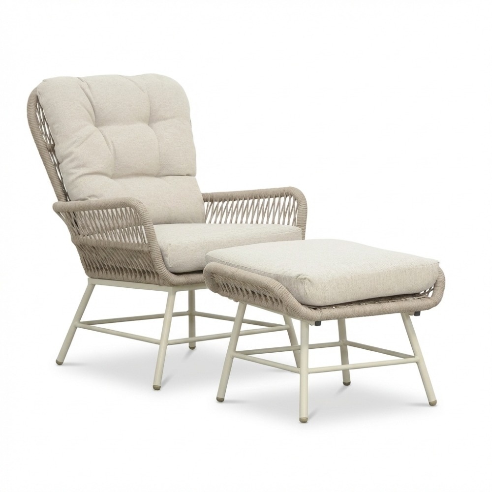 Dex lounge balkonset 4-delig | touw + aluminium | Almond Beige