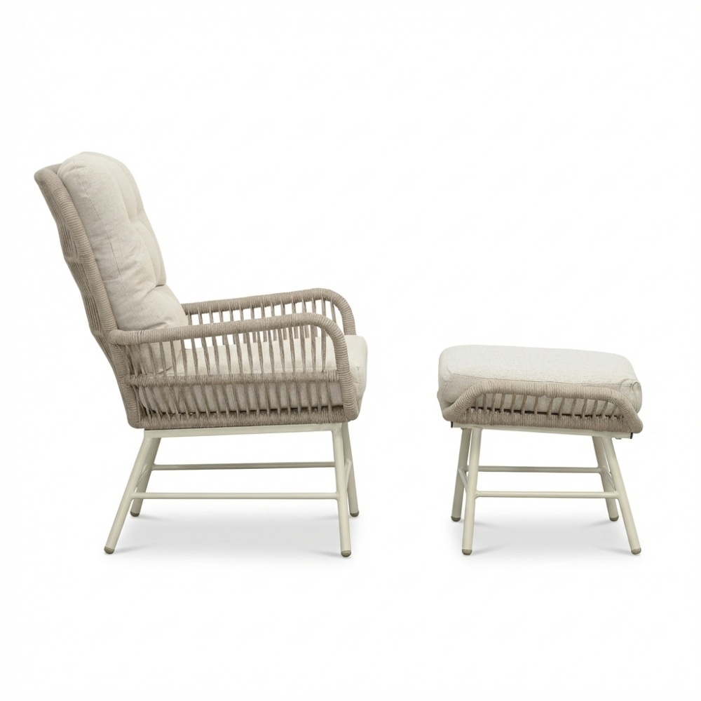 Dex lounge balkonset 4-delig | touw + aluminium | Almond Beige