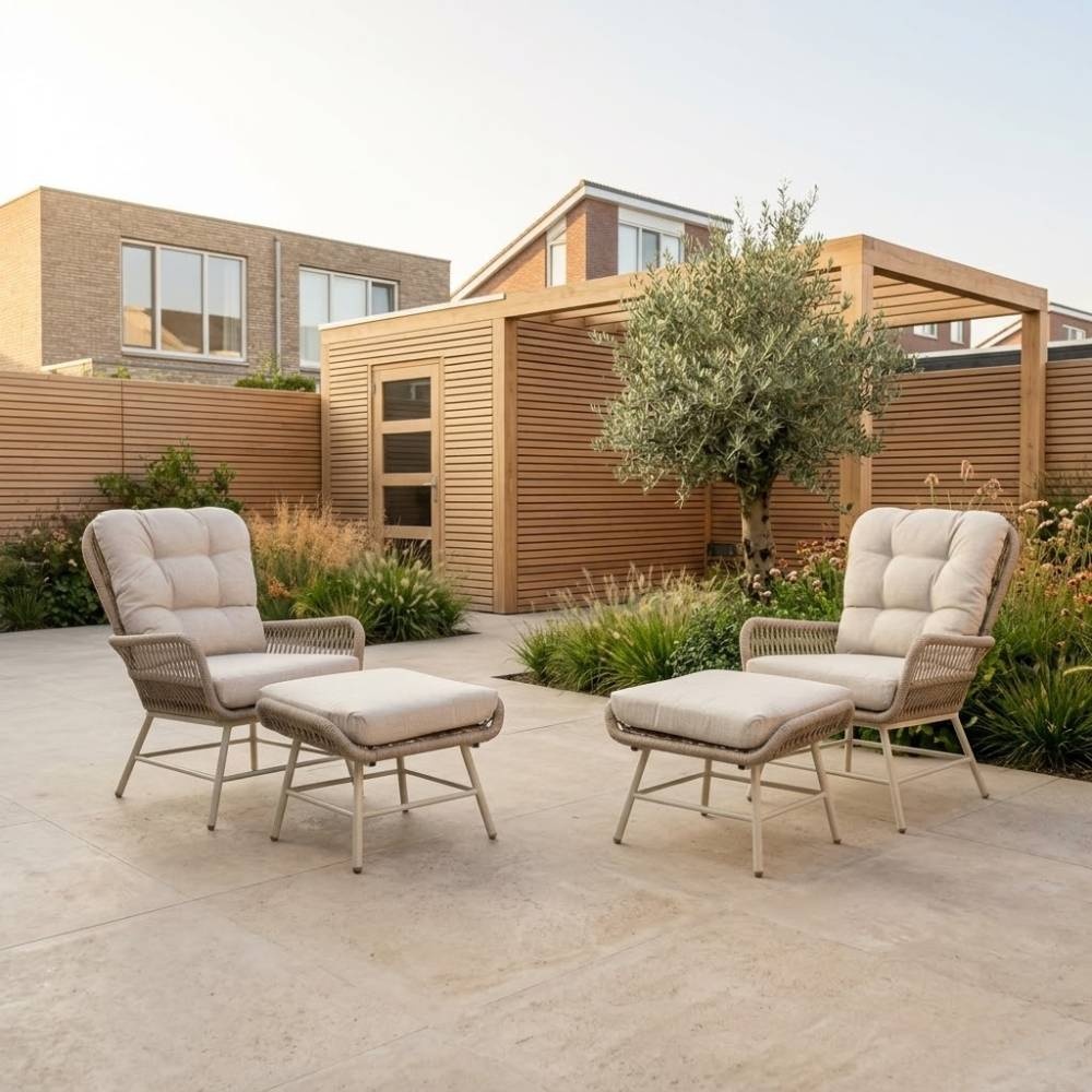 Dex lounge balkonset 4-delig | touw + aluminium | Almond Beige