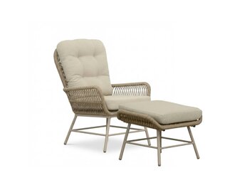 Dex loungestoel incl. voetenbank | touw + aluminium | Sandstone