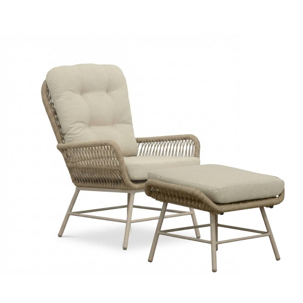 Dex loungestoel incl. voetenbank | touw + aluminium | Sandstone