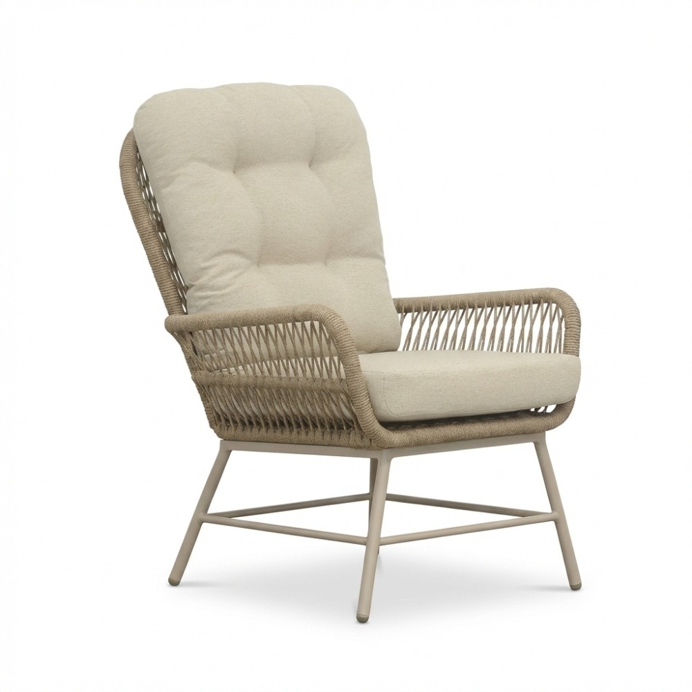 Dex loungestoel incl. voetenbank | touw + aluminium | Sandstone