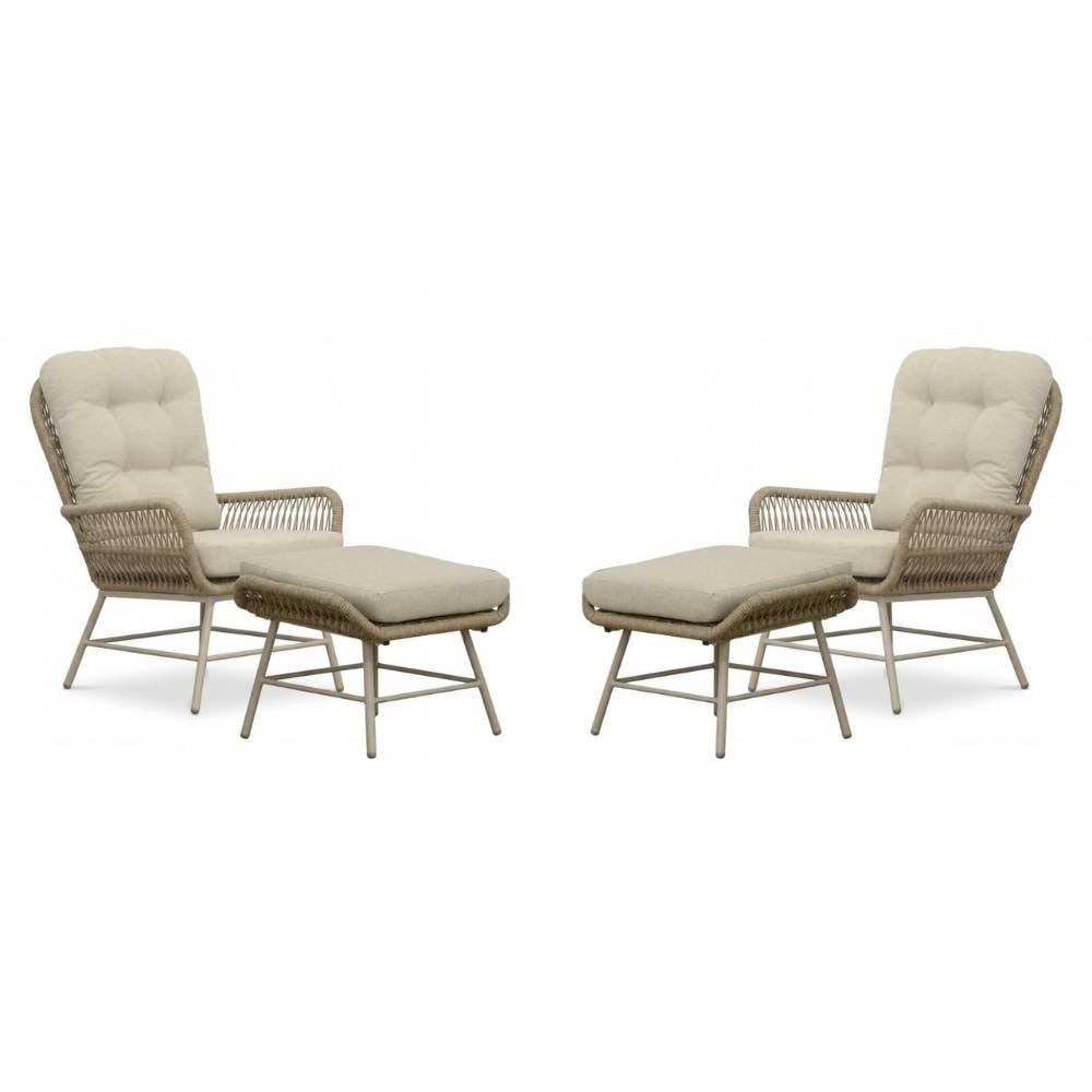 BUITEN living Dex lounge balkonset 4-delig | touw + aluminium | Sandstone – Taupe – Naturel – Bruin, Beige