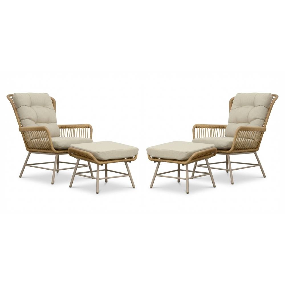 Dex lounge balkonset 2 personen | touw + aluminium | Bamboo Beige | 4-delig