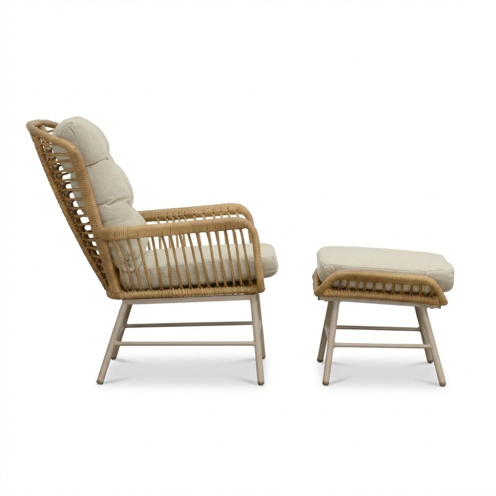 Dex lounge balkonset 2 personen | touw + aluminium | Bamboo Beige | 4-delig