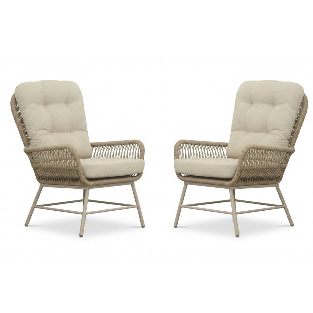 Dex loungestoel tuin set van 2 | touw + aluminium | Sandstone