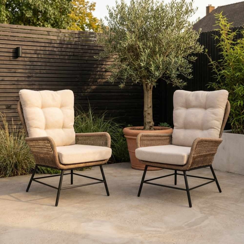 Dex/Pablo lounge balkonset 2 personen | touw + aluminium | Sahara Dust | 3-delig