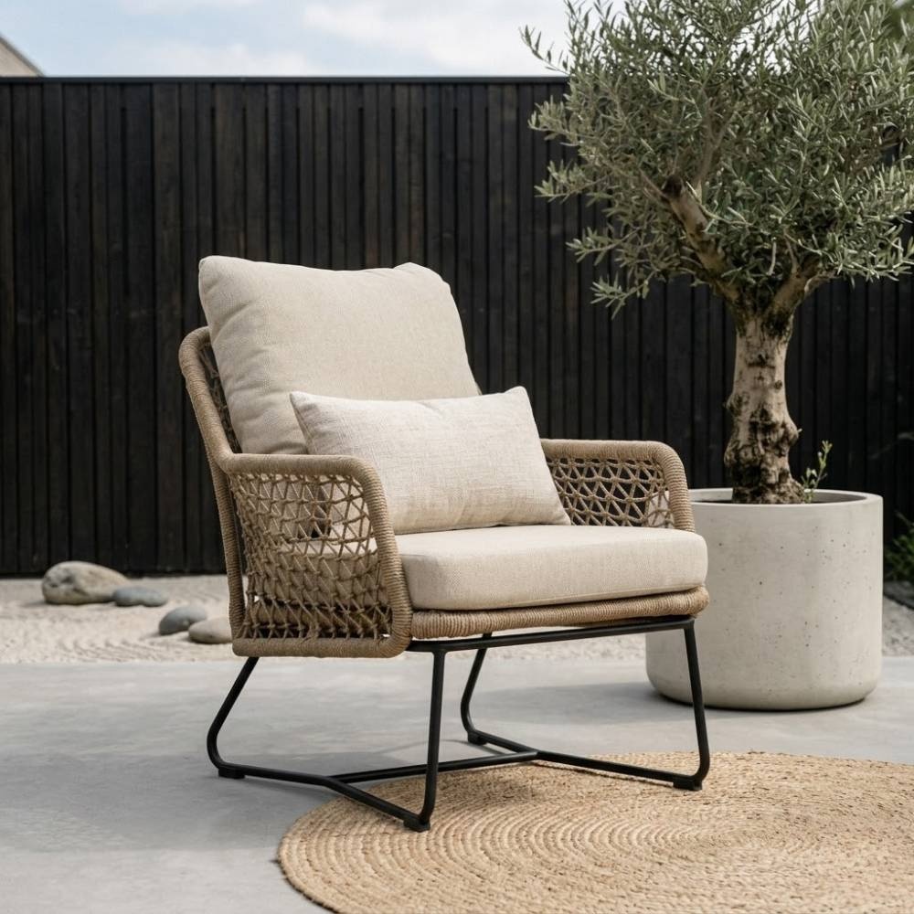 Gianna loungestoel | touw + aluminium | Sahara Dust