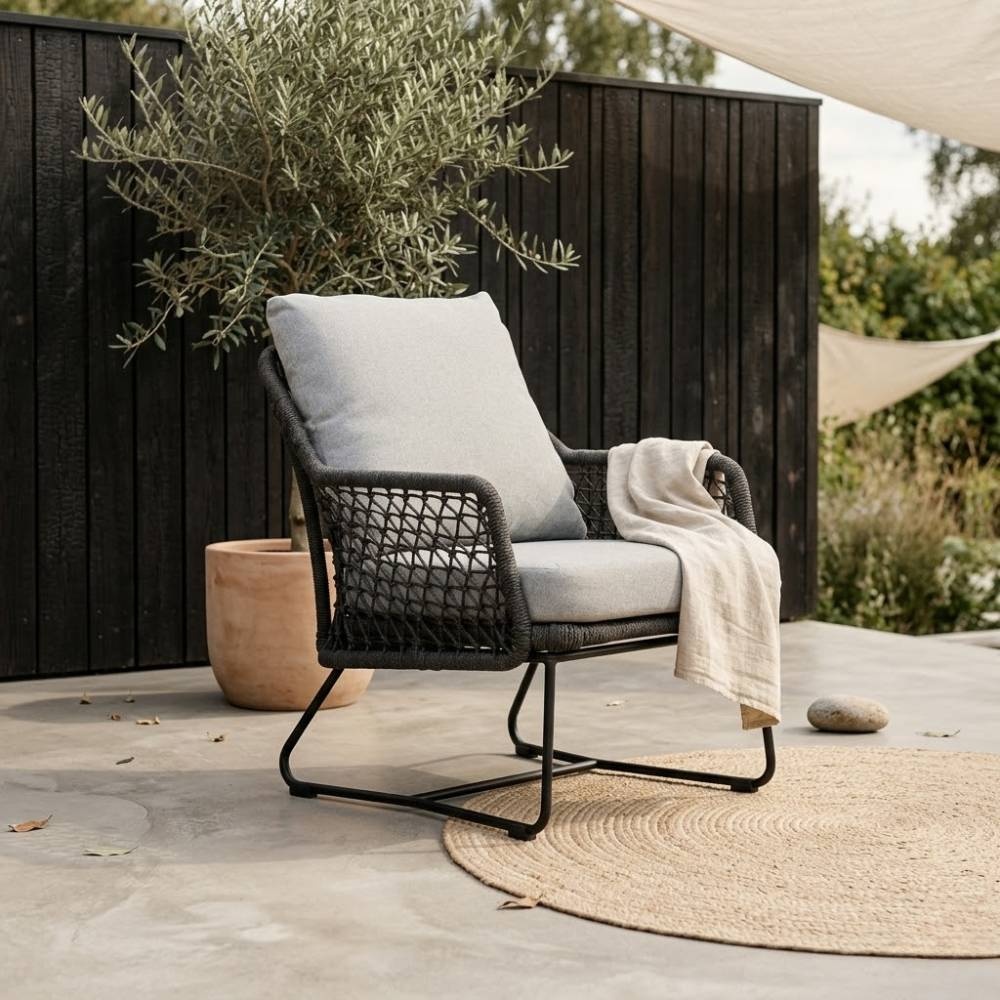 Gianna loungestoel | touw + aluminium | Stone Grey
