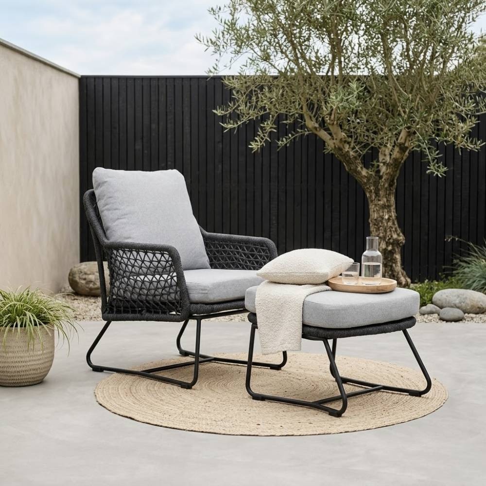 Gianna loungestoel | touw + aluminium | Stone Grey