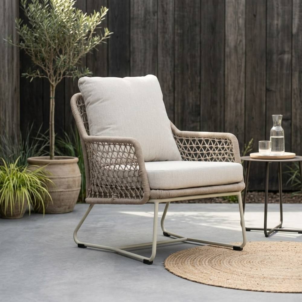 Gianna loungestoel tuin set van 2 | touw + aluminium | Almond Beige