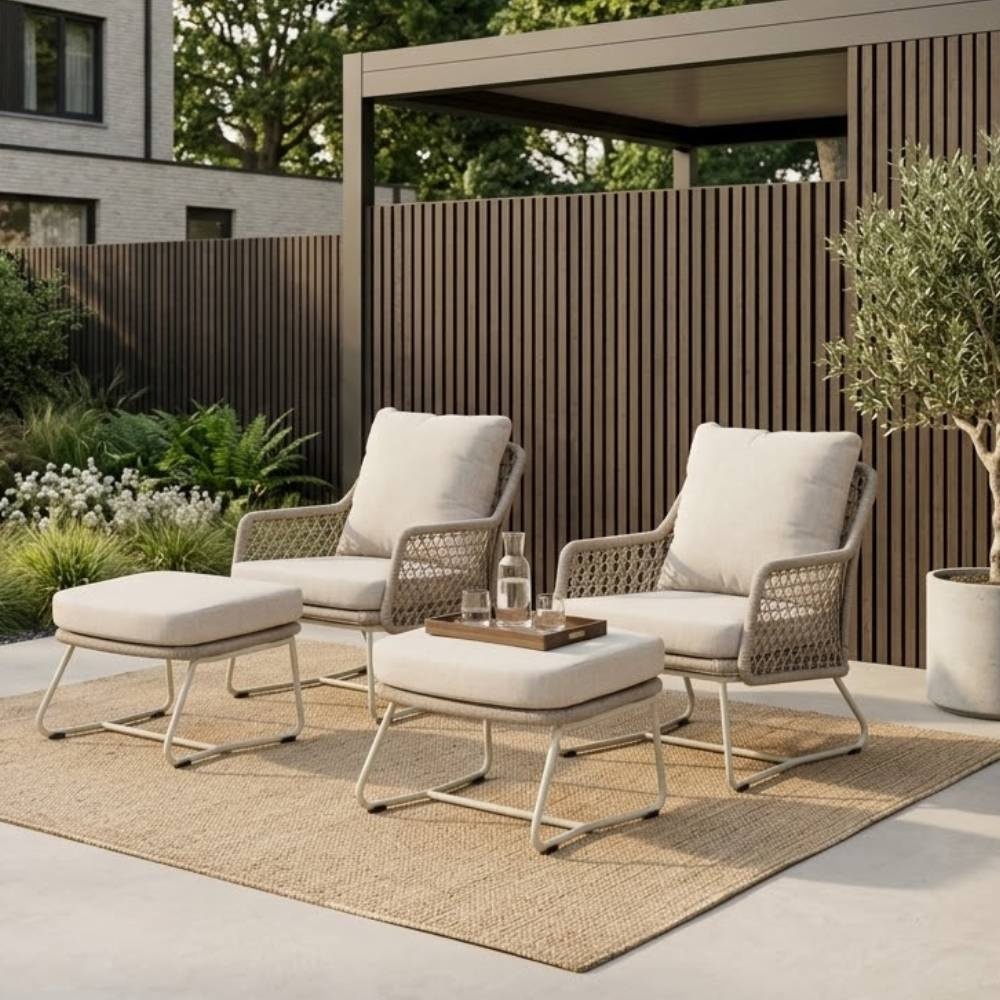 Gianna lounge balkonset 2 personen | touw + aluminium | Almond Beige | 4-delig