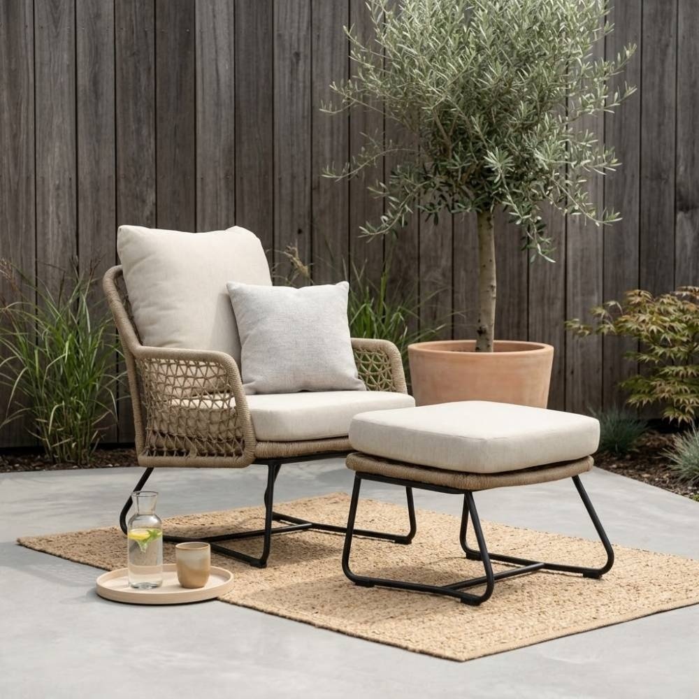 Gianna lounge balkonset 2 personen | touw + aluminium | Sahara Dust | 4-delig