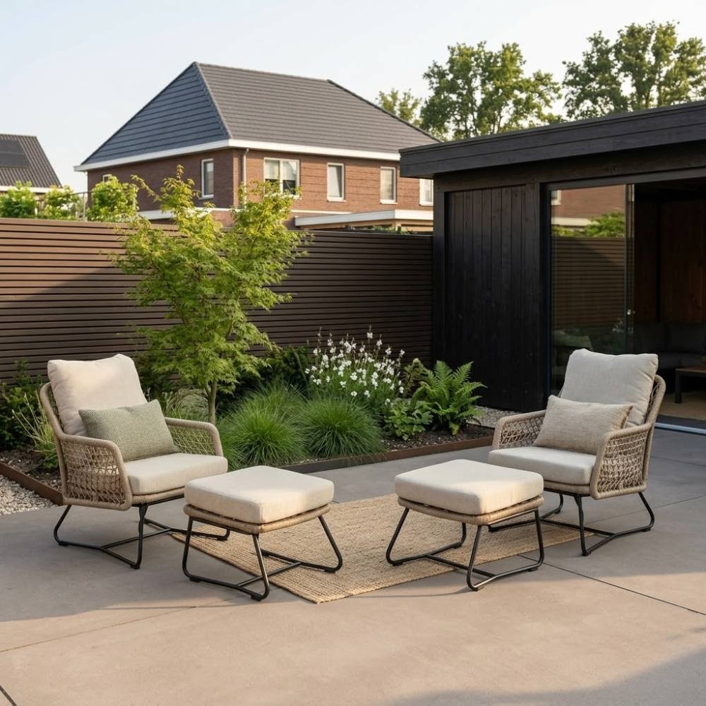 Gianna lounge balkonset 2 personen | touw + aluminium | Sahara Dust | 4-delig